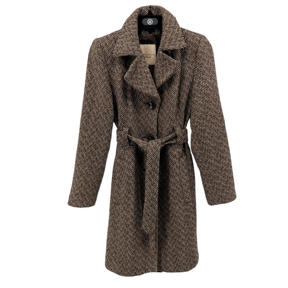 Covington Jackets & Blazers - Covington Tweed Herringbone Belted Mid-Length Coat